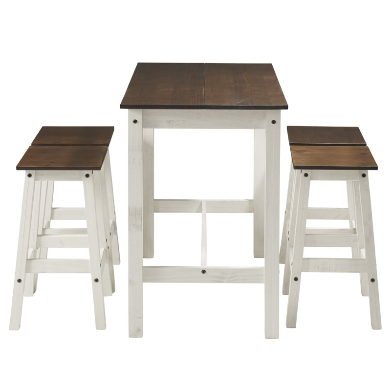  Ensemble de table de salle à manger 5 pièces avec 4 tabourets Farmhouse, Distressed White