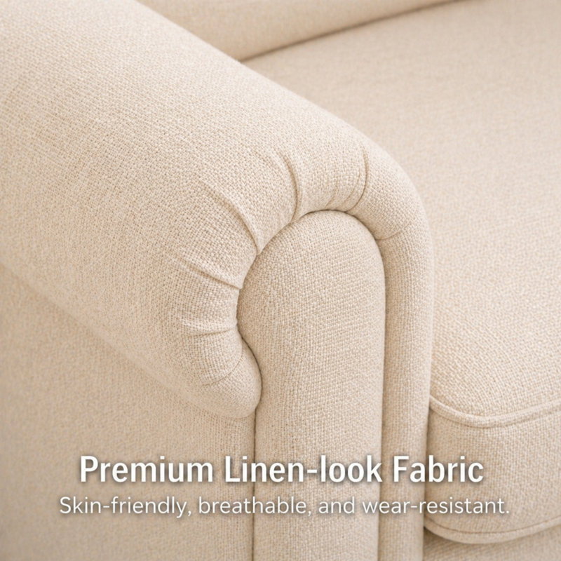 Upholstered Sofa, Beige, 34.6" H x 69" W x 30.3" D