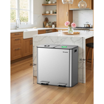 21 Gallon Dual Compartment Stainless Steel Step Trash Can –Step-On Kitchen Metal Garbage Cans，Soft Close Lid, Recycling Bin For Home Kitchen Office