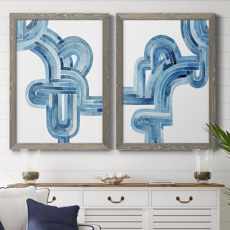«Blue Braid I», ensemble de 2 reproductions d'art sur toiles, H 43,5 po x l 31,5 po x P 1 po, Toile avec cadre gris