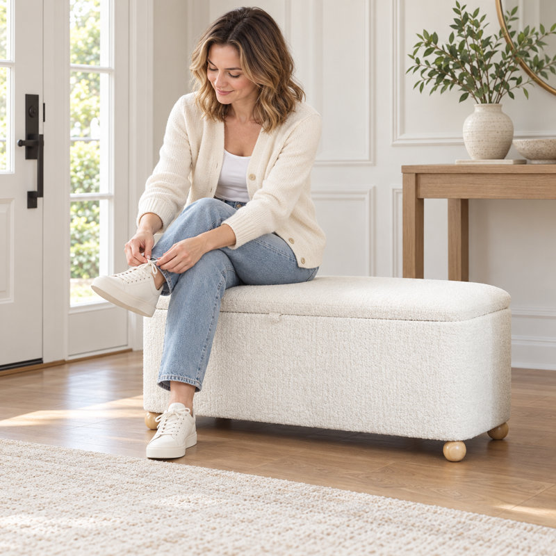 Banc de rangement rectangulaire, Crème Boucle