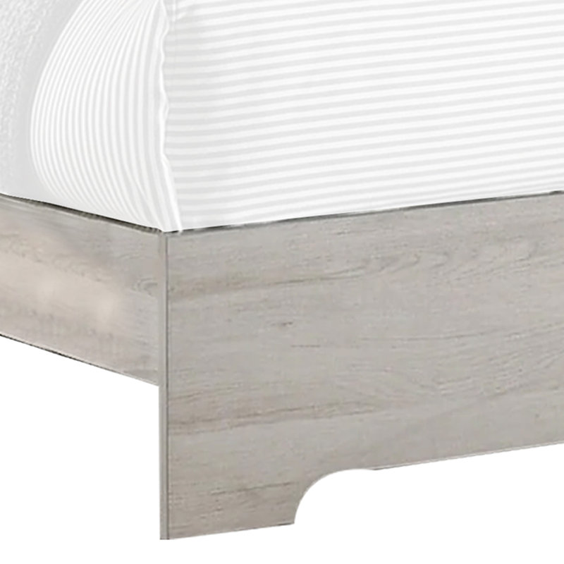 Cuzzy Platform Bed With Panel Headboard, Low Profile White Wood, Queen
