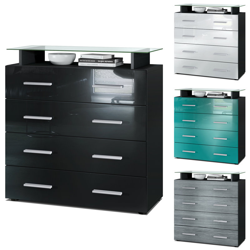Mazur 4 Drawer 76cm W Chest, Without LED, Black/Petrol