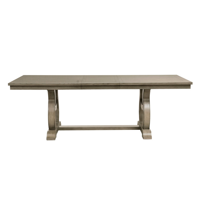 Mobilier de salle à manger 7 pièces Classic Luxury avec boutons, rallonge amovible, finition grise, base en tréteaux