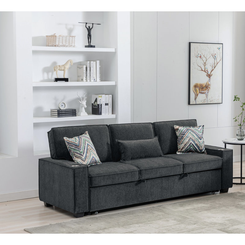 Canapé-lit à accoudoirs carrés 89,5 po Chenille, Gris chenille