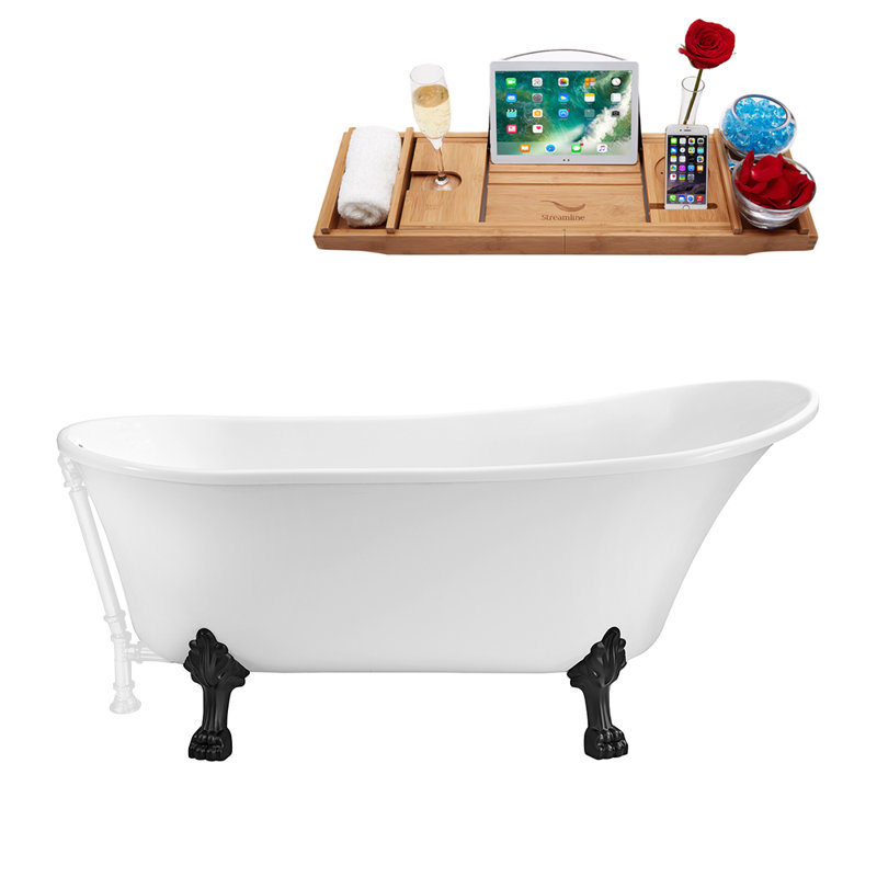 66.9'' x 31.5'' Soaking Acrylic Bathtub, Glossy White, Matte Black