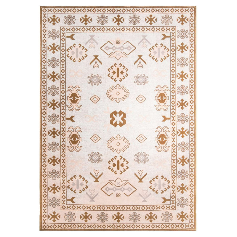 Tapis floral tissé à la machine en chenille crème, Rectangle 5 pi x 8 pi