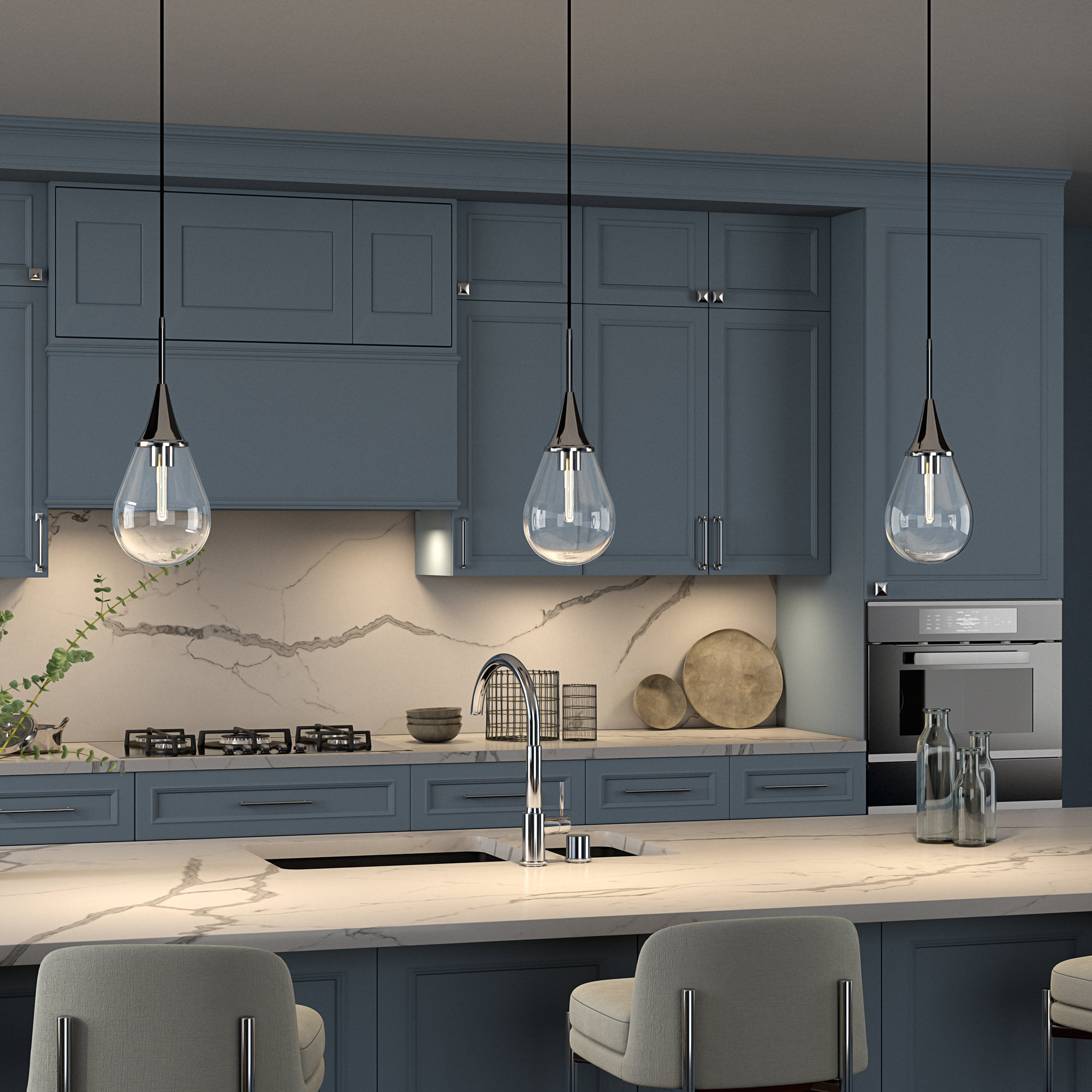 Hoye Single Light Glass Dimmable Pendant, 19.12"H x 7.63"W x 7.63"D, Clear, Sliver