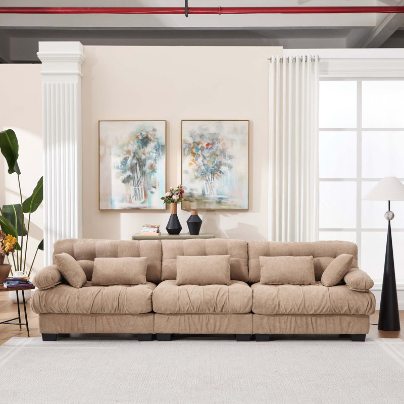 Canapé modulaire à assise profonde, Tissu - brun clair
