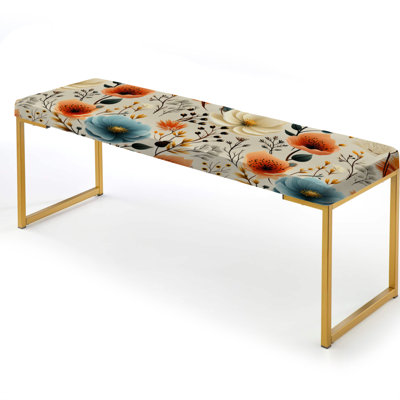 Playful Poppy Blossom Radiance - Floral Upholstered Gold Bench