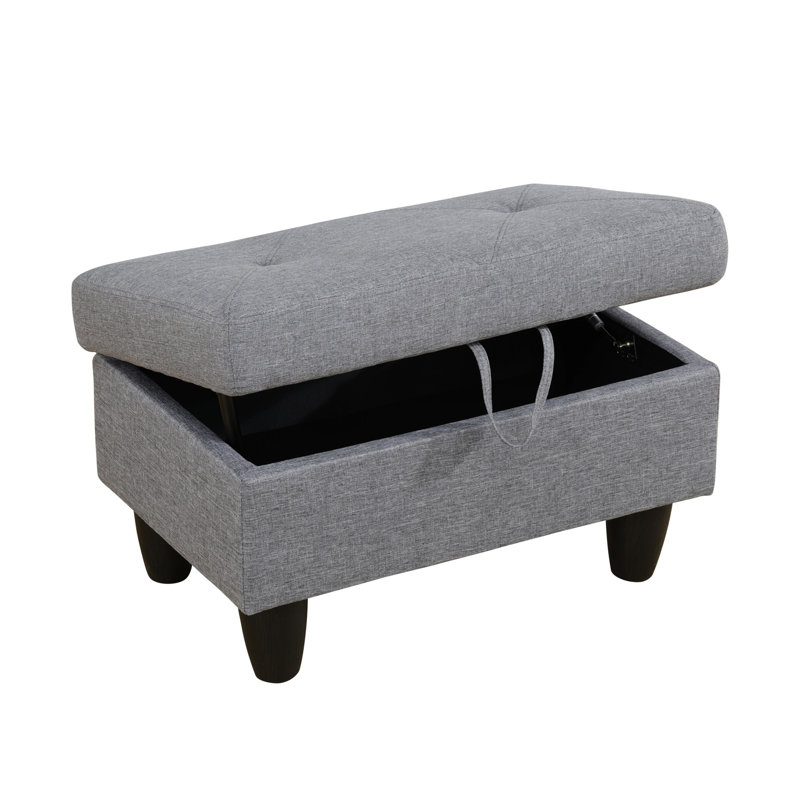Repose-pieds de rangement rectangulaire 28,5 po Keevha, Lin gris
