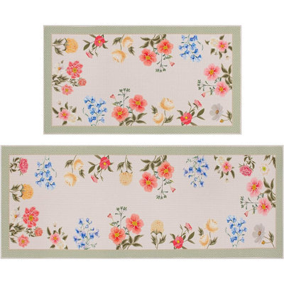 Ensemble de 2 tapis de cuisine floraux - rose - fleurs bohémiennes