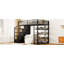 Lit mezzanine double en métal avec tablettes de rangement, armoires et garde-robe