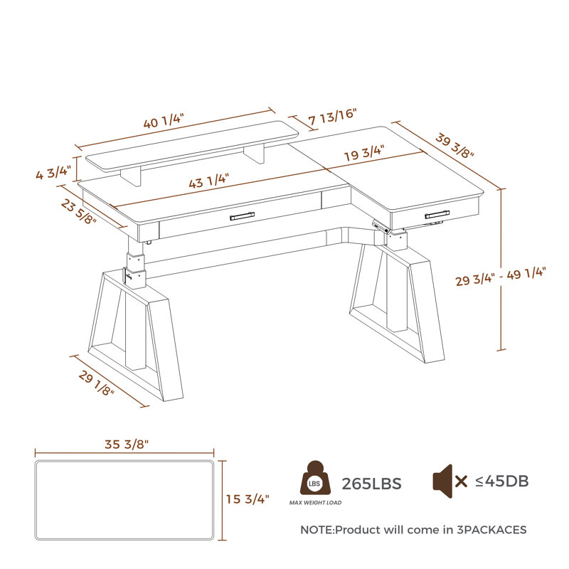 Rachele 63'' L-shaped Standing Desk with Riser, Right Hand Return