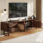 Console multimédia avec espace de rangement, 4 tiroirs et trous pour câbles, centre de divertissement pour le salon