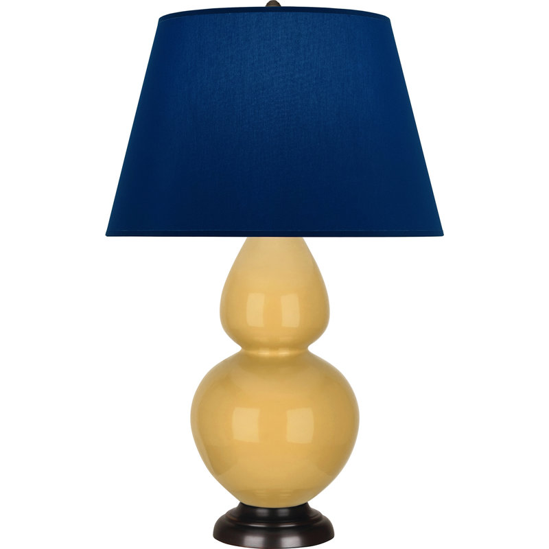 Lampe de table double gourde en céramique, Bleu marine/gris, Jaune coucher de soleil glacé / bronze, Bronze