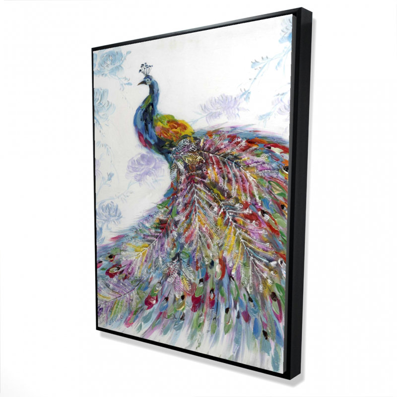Majestic Peacock With Flowers Print On Canvas