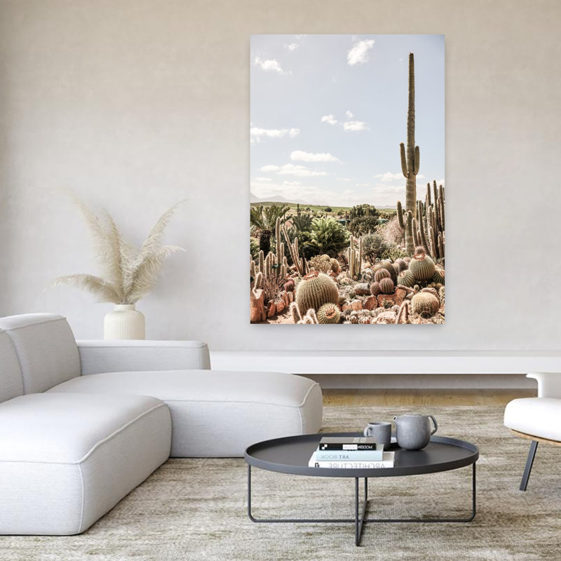 Art contemporain contemporain avec cactus, H 60 po x l 40 po