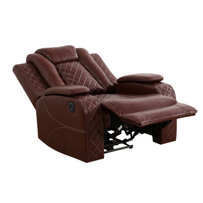 37" Wide Modern Breathable Leather Power Recliner with Storage Armrest and Blue LED Lights