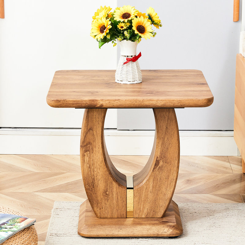 Table basse carrée avec motif d'autocollant grain de bois - 23,6 * 23,6 * 21,3 pouces, et construction, détails décoratifs dorés, surface facile à nettoyer, bords sécuritaires, utilisation polyvalente, 3 couleurs au choix