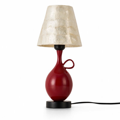 Mini lampe de table en céramique rouge avec abat-jour Capiz