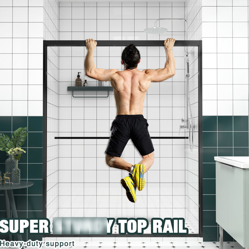 Aluminum Frame Double Sliding Glass Shower Enclosure With 1/4"  6Mm  & Tempered Glass, Safe Design, Handle For Bathroom