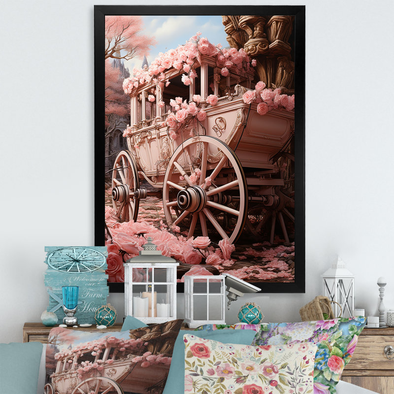 Romantisme voiture de mariage rose, Cadre simple noir, H 20 po x l 12 po x P 1 po