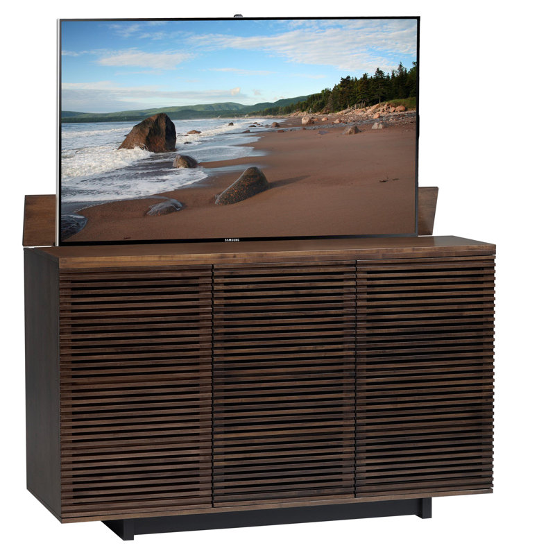 Meuble télé linéaire en bois massif pour téléviseur de 65 po ou moins, Cappuccino