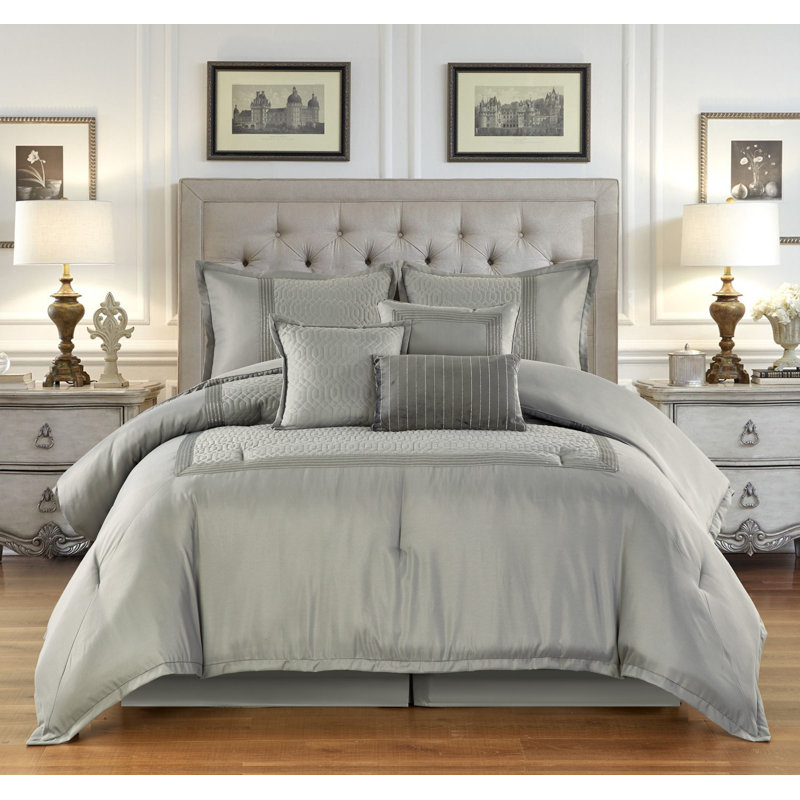 Regency Comforter Set, Gray, King Comforter + 6 Additional Pieces
