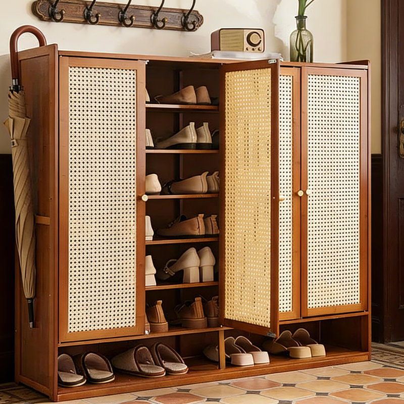 Bohemian 7-Tier Bamboo Shoe Cabinet Space-Saving Entryway Shoe Storage Cabinet with Doors
