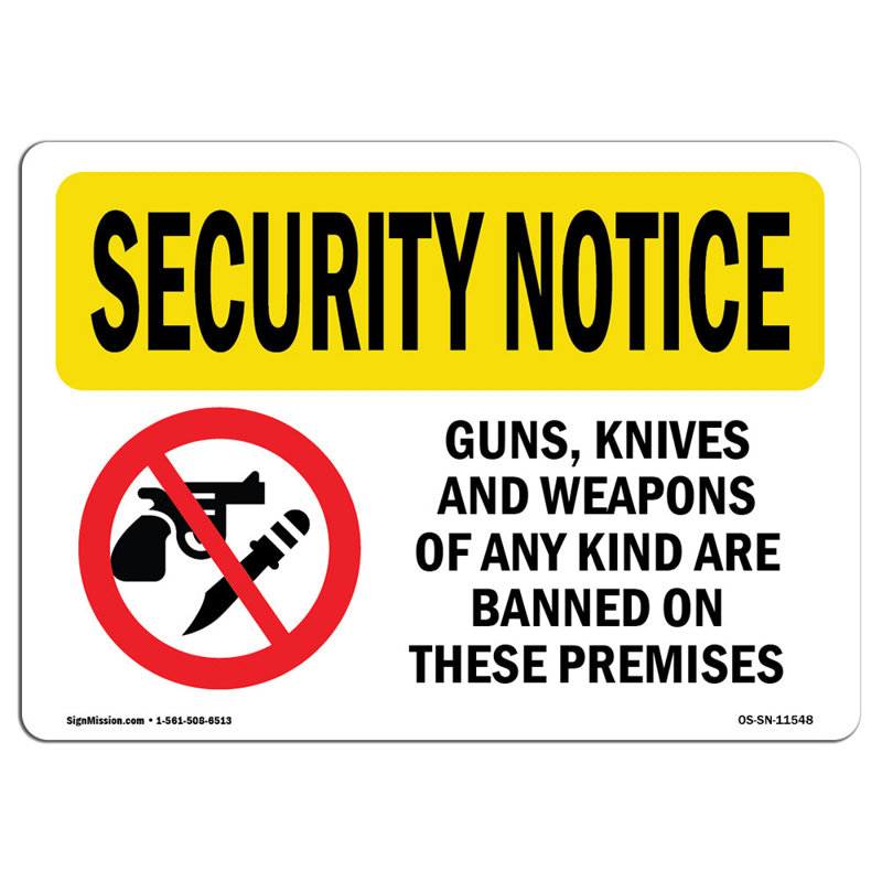 Signe «Guns Knives Weapons», H 12 po x l 18 po x P 0,1 po
