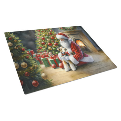 Fox Terrier and Santa Claus Glass Cutting Board