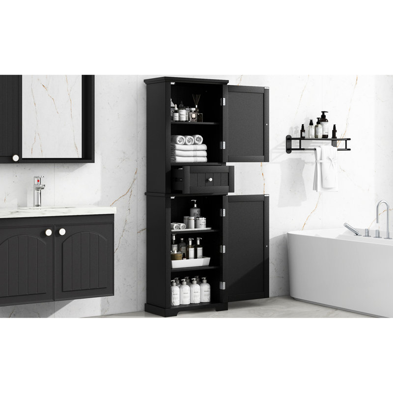 Armoire de rangement de salle de bain noire avec tablette réglable et tiroir inférieur