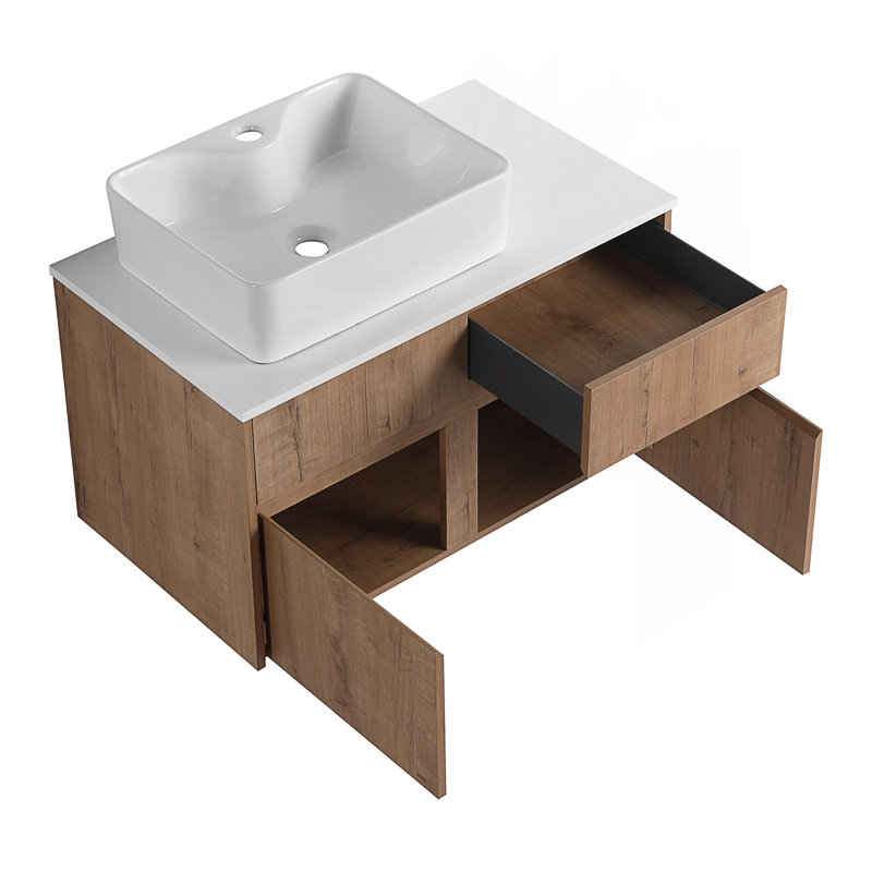 Meuble-lavabo mural de 32 pouces avec lavabo au design et portes à fermeture en douceur