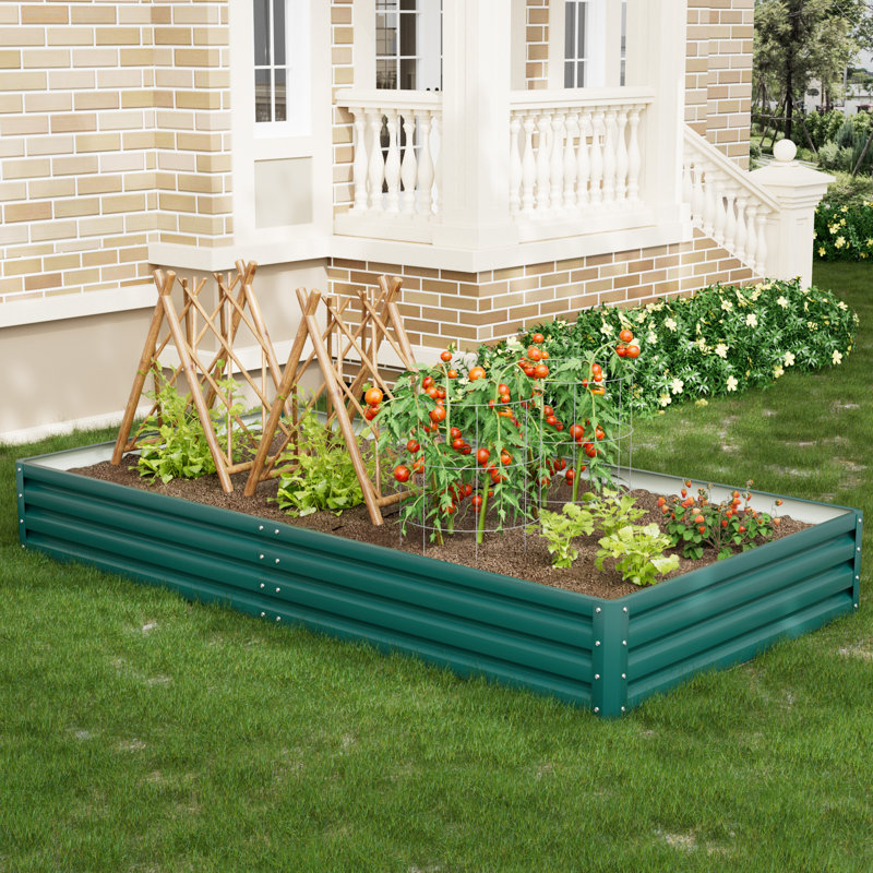 Humphery Galvanized Steel Raised Garden Bed, 12" H x 47" W x 94" D