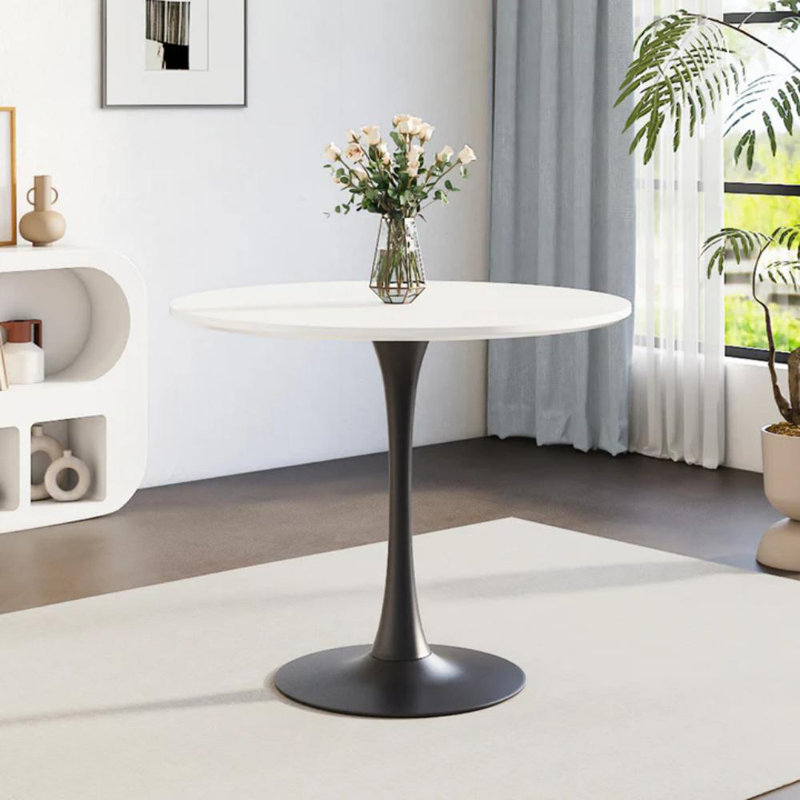 Zamir 90Cm Round Metal Base Indoor Dining Table, White
