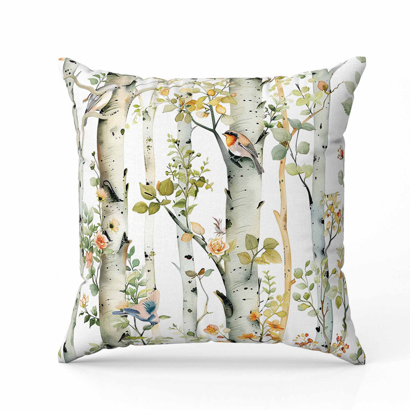 Oreiller en faux suède Whispering Woods, Blanc/vert, Carré 16 po