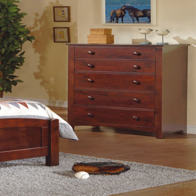 Contemporary Dark Oak Finish 1pc Chest Of Drawers Plywood Pine Veneer Bedroom Furniture 5 Drawers Tall Chest