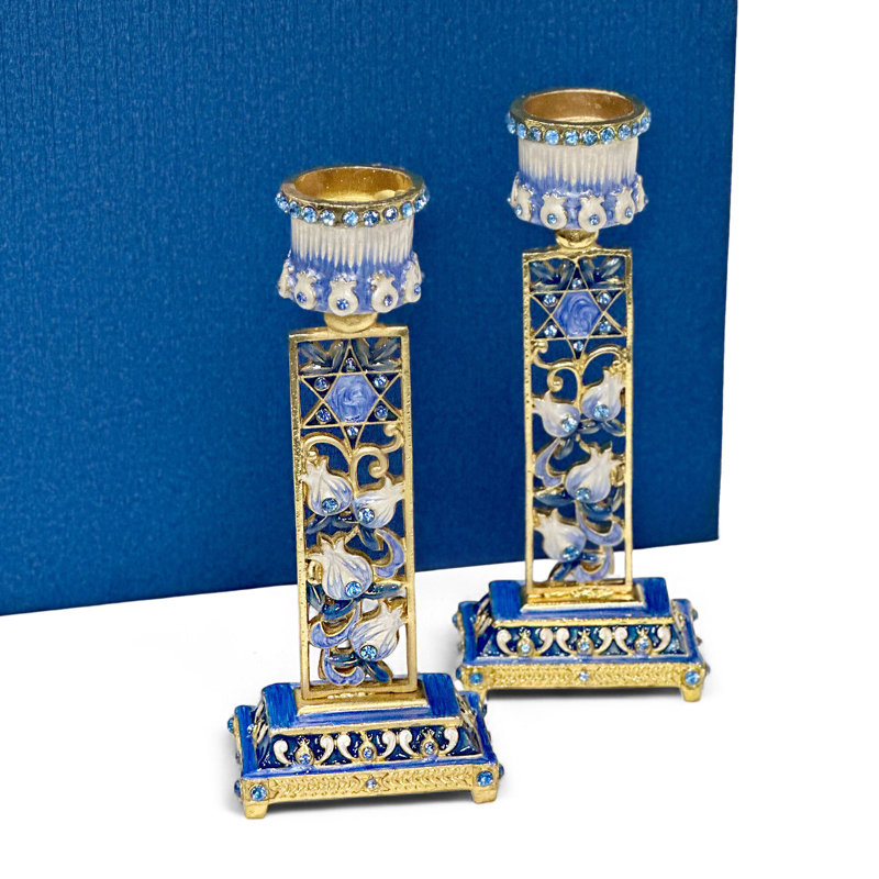 Bougeoirs de chagrin Monther, Bleu / doré