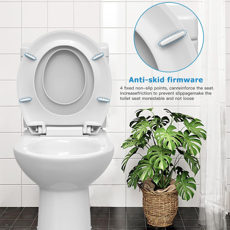 17 Inch Round Toilet Seat with Child & Adult,No-Wobble Design, Easy Clean Bathroom Replacement, Fits Standard American Toilets, Ideal for Seniors, Apartments & Rental Homes