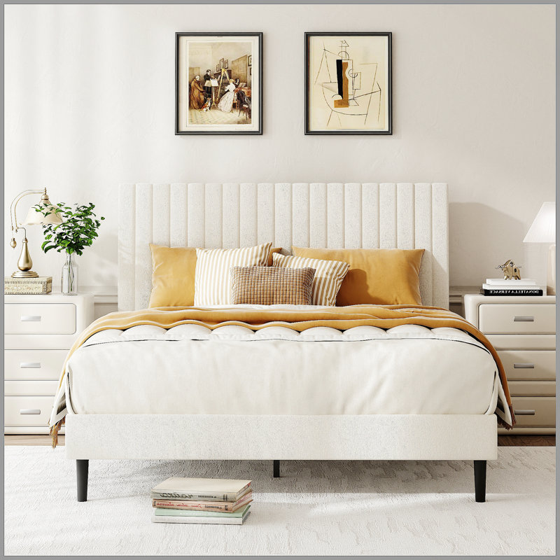 Structure de lit double, lit plateforme tapissier en velours avec tête de lit réglable en hauteur, structure robuste et lattes, conception silencieuse, compatible avec les matelas sans ressorts, facile à assembler