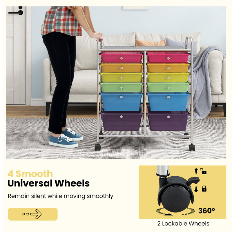 Office Rolling Cart 12 Storage Drawer Studio Organizer Bins Scrapbook Paper Colorful, Multicolor
