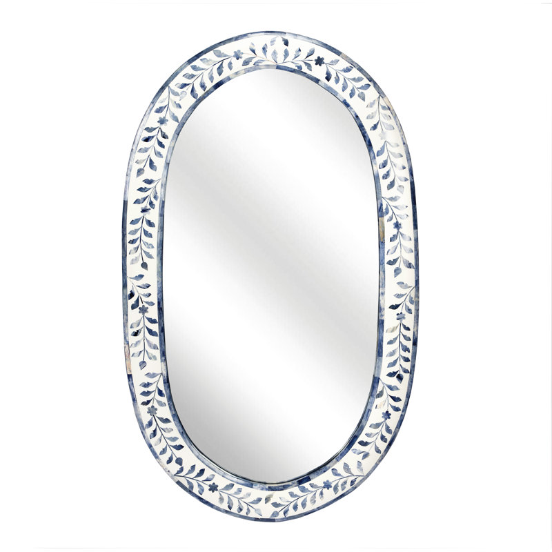 Trubadur Blue And White Bone Inlay Oval Wall Mirror, Blue