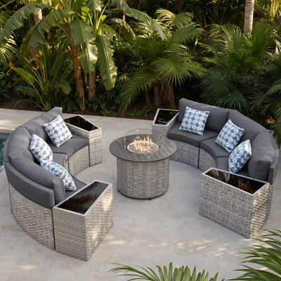 6 - Person Fully Assembled Curved Patio Conversation Set With Side Table