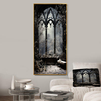 «Midnight Gothic Winter Window View III - Winter Landscape», art mural