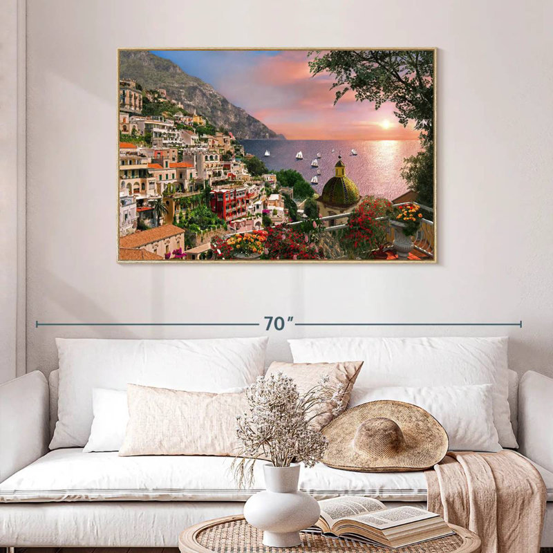 Bord de mer Positano, Cadre flottant en bois naturel, 46 po x 31 po