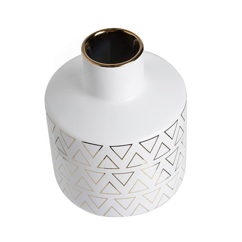 D5.9X7.9" Round White/Gold Vase