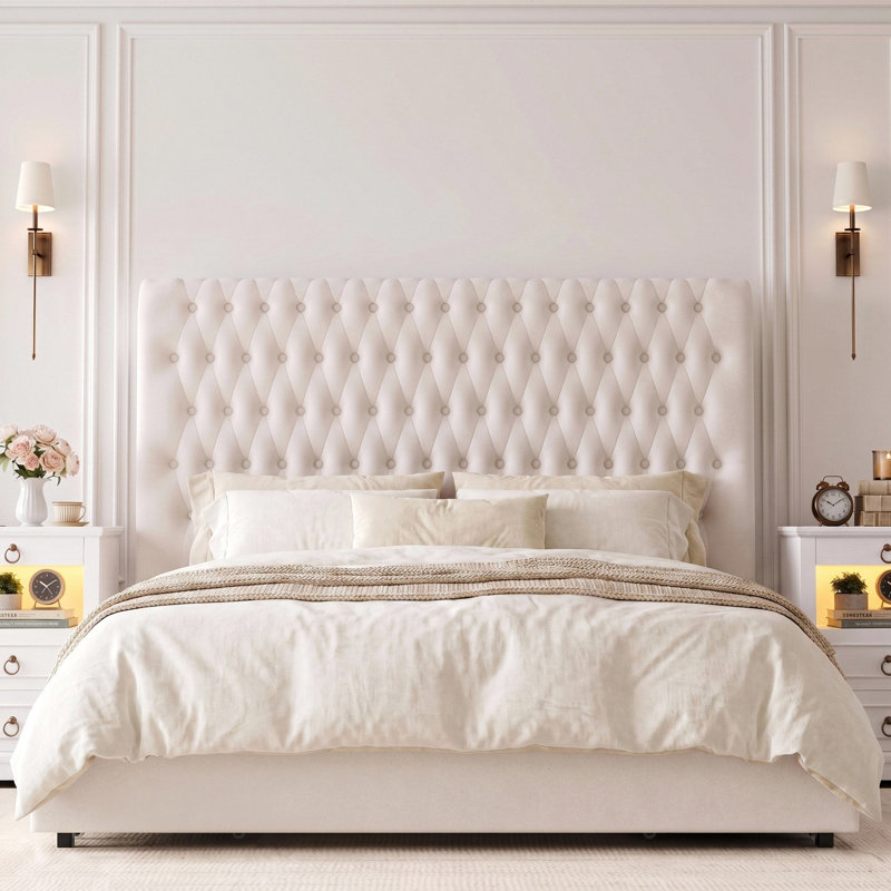 3-Piece Smart Illuminated Bedroom Set -Tall Storage Bed and LED Nightstands with Charging Station