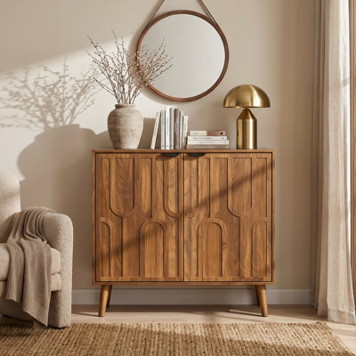 Buffet 31,5 "en noyer de ferme, armoires de rangement en bois pour la salle à manger et le salon