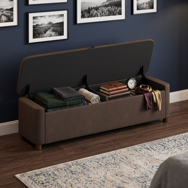 Banc ottoman de rangement avec compartiment de rangement dissimulé, siège de bout de lit pour chambre ou entrée, Marron foncé